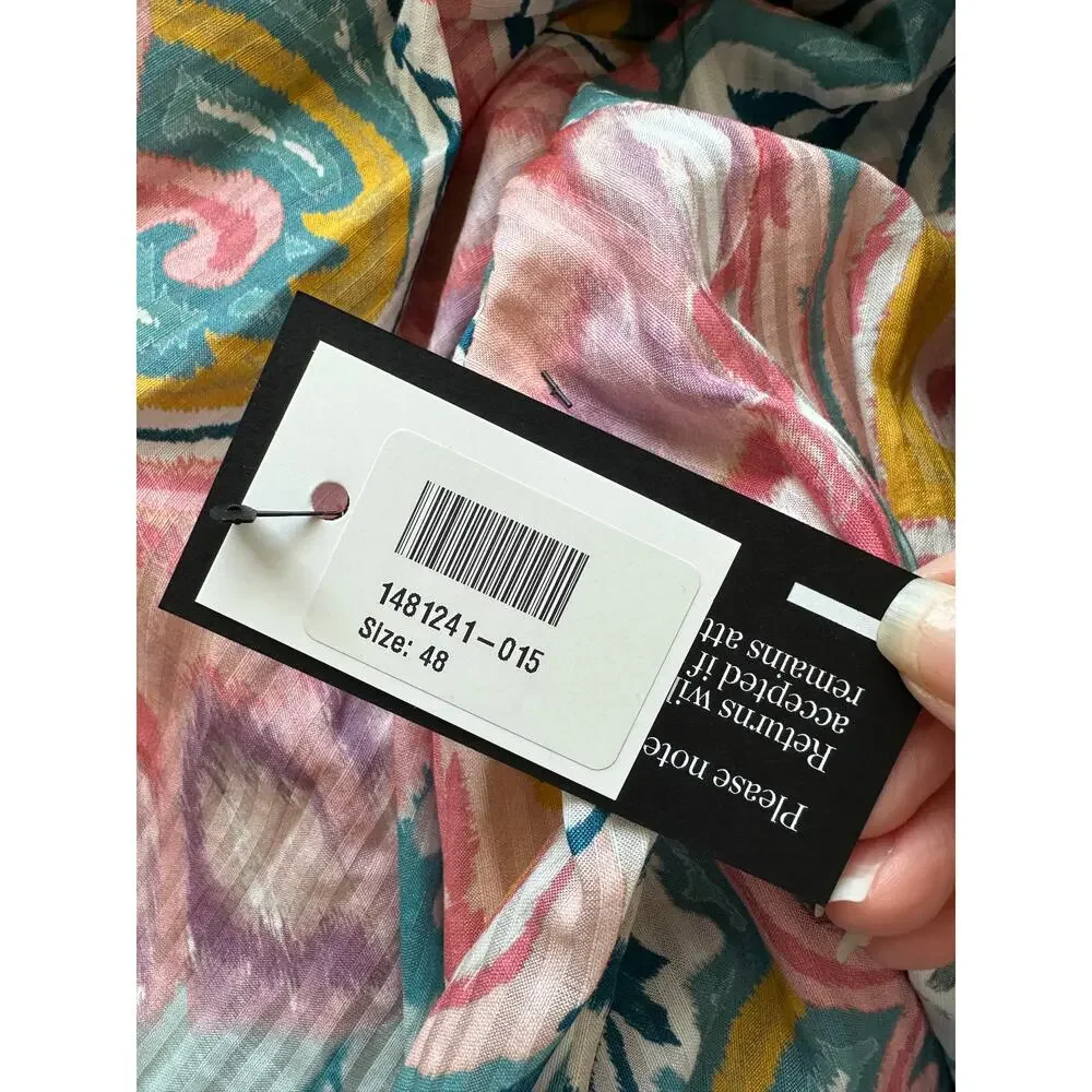 NWT Etro Teal Multicolor Paisley Georgette Long Sleeve Tie Neck Blouse 48 / XL - Picture 10 of 16